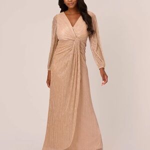 Adrianna Papell Shimmering Gold Long Sleeve Stunning Formal Dress
